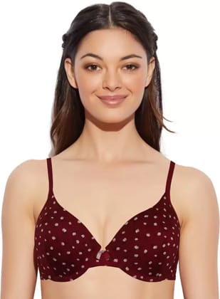 Enamor Womens Padded Underwired Plunge T-shirt Bra F003 Garnet Rose Print-F0003 GRP / 32C