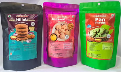 MilliGrain Multi Millet Gulkand and Pan Cookies Combo Pack of 3 100g Each
