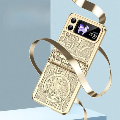 Gold Electroplated Premium Cricuit Glass Cover (with Hinge protection)-Samsung Galaxy Z Flip 4