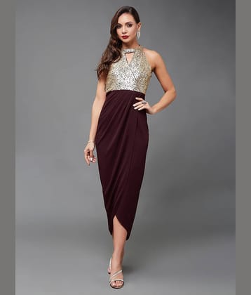 Miss Chase Women Polyester Solid Bodycon Dress ( Wine )