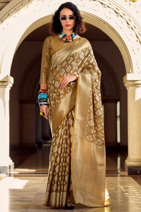 Brown Woven Tissue Silk Saree
