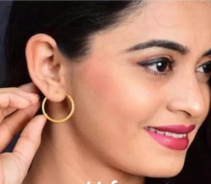 Gold Plated Brass Cutwork Small &Cute Fashion Hoop Bali for Girl Women Pack of 1