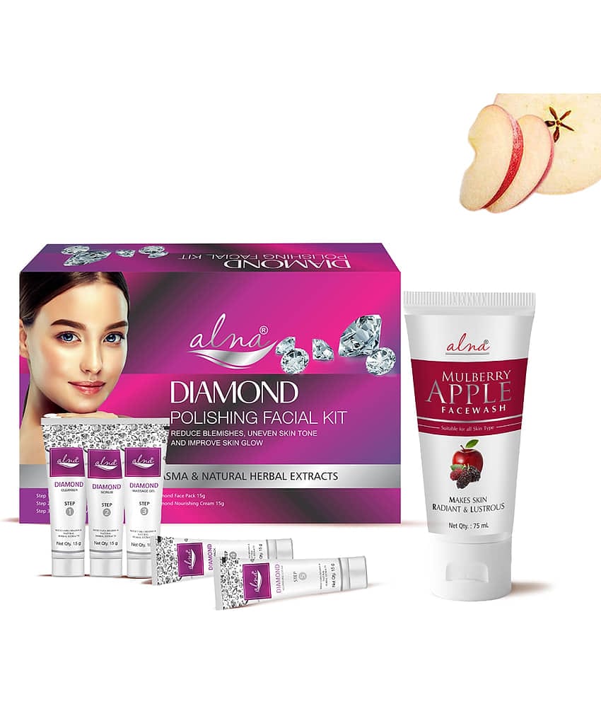 Alna Diamond Polishing Facial Kit 75gm with Mulberry Apple Face Wash 75ml , Pack of 2