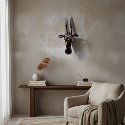 Hand-Painted Black Colored Cow Heads Wall Decor Showpiece