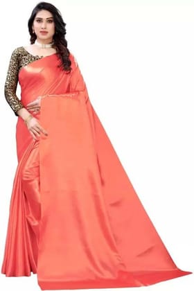 ANSH Womens Satin Solid Saree length (5.5m) & Blouse Piece Size (0.8m) (Multicolor)