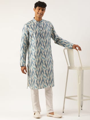 Blue Ikat  Printed Kurta Set-Made To Measure / Only Kurta - No Lowers