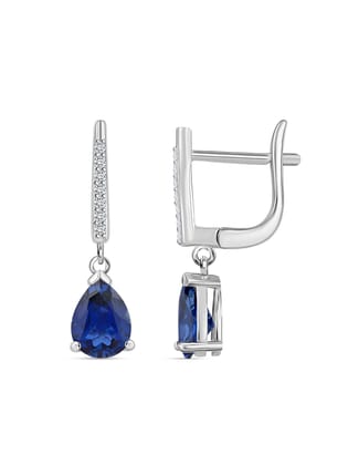 Blue Sapphire And American Diamond Dangle Earrings Made With 925 Sterling Silver