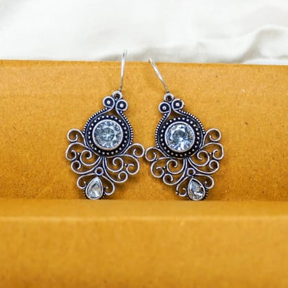 Oxidized Silver Dangle Earrings with Cubic Zirconia Stones