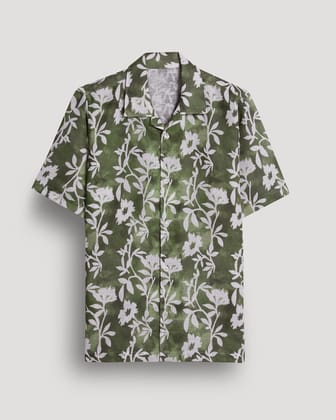 "Blooms of Elegance: Mehendi Floral Printed Linen Shirt for Men by GlamaStitch"-S