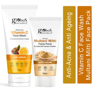 Globus Naturals Face Care Combo Set of 2- Vitamin C Face Wash 75gm and Multani Mitti Face Pack 50 gm