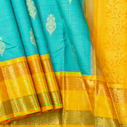 Blue And Mustard Kanchipuram Silk Saree For Wedding Wear PV NYC 1523