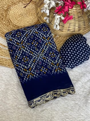 Bandhani Prints with Embroidered Lace