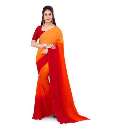 Women's Georgette Printed Saree with Unstitched Blouse (Orange, 5-6 Mtrs)