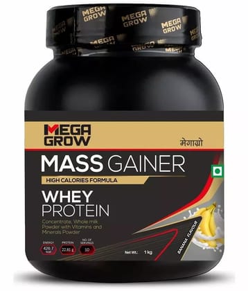 MEGAGROW Banana Mass Gainer Flavor High Calorie Whey Protein Powder 1kg ( Pack of 1 )