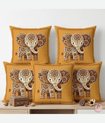 chhavi india Set of 1 Cotton Blend Animal Square Cushion Cover (40X40)cm - Gold