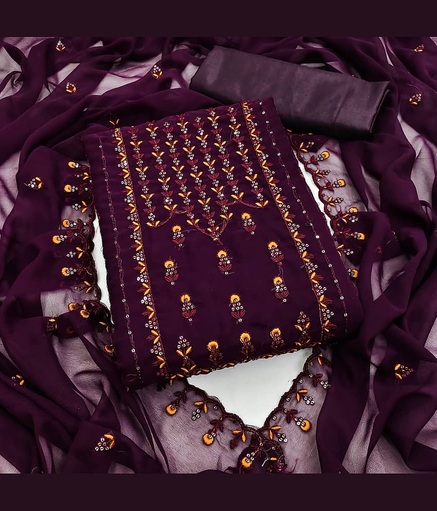 Rangtulika Ethnics Unstitched Georgette Embroidered Dress Material - Purple ( Pack of 1 )