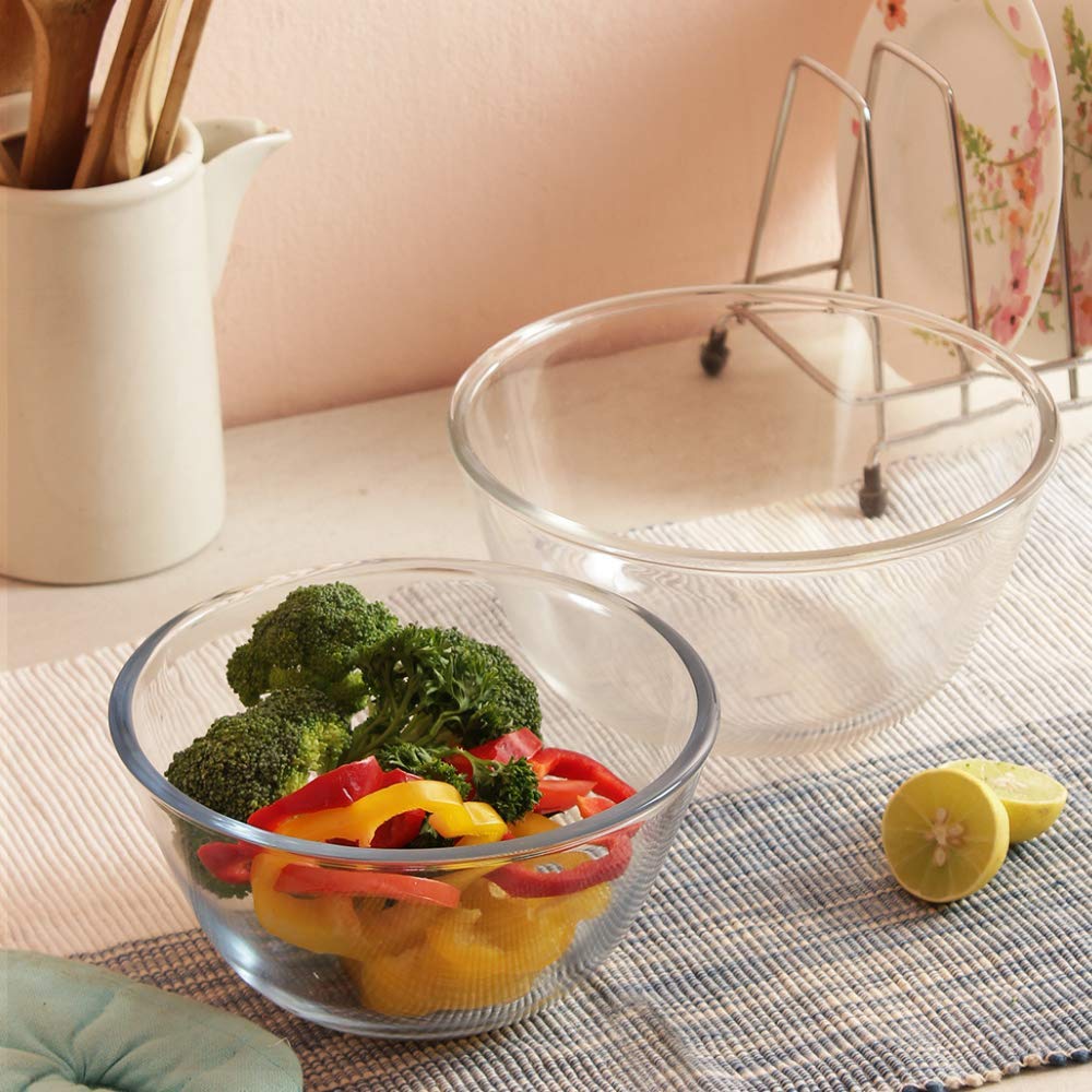 Femora Borosilicate Glass Microwave Safe All-Purpose Mixing Bowl, 2650 ML, 3600 ML, Set of 2
