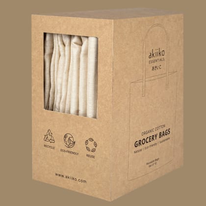 AKIIKO BASICS - Grocery Bags (Pack Of 12)-Cotton Canvas - Natural