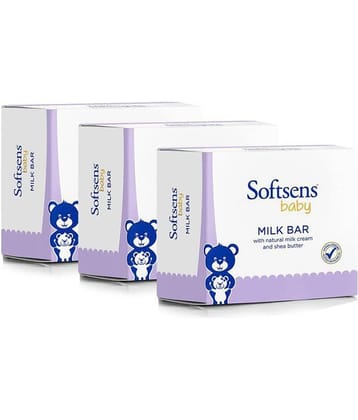 Softsens Baby Moisturizing Milk Soap Bar Enriched with Natural Milk Cream 100g x 3, Pack of 3