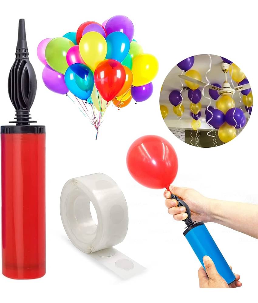 Zyozi   Balloon Pump Hand Held, 12" Portable Air Pump,Inflator Air Pump with 1 pcs(100 dot) Glue dot for Balloons,Mini Hand Pump for Inflatables(Random Color)