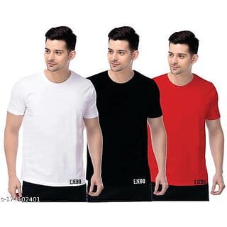 Poly Blend Black Short Sleeves Solid Tshirts (Pack of 3)