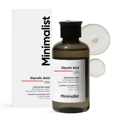 Minimalist 8% Glycolic Acid Toner For Glowing Skin | Multi-functional Exfoliating Toner With Bamboo Water for Body, Face, Underarms & Scalp | For Women & Men | 150 ml Minimalist 8% Glycolic Acid Toner For Glowing Skin | Multi-functional Exfoliating Toner