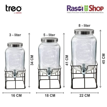 Treo Cask Dispensing Jar With Steel Tap and Iron Stand | Glass | Transparent | 1 Pc 3 Litres