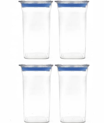 HomePro Fabio Airtight Transparent storage Plastic container pack of 4, Square, 1100ml Blue