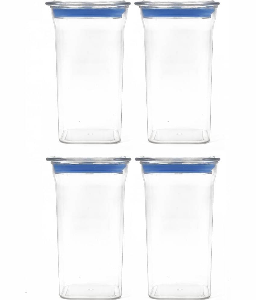 HomePro Fabio Airtight Transparent storage Plastic container pack of 4, Square, 1100ml Blue