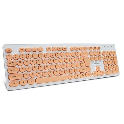 Intex Classy Wired Keyboard with 8 Million Keystrocks | Anti-Slip | Durable and Strong ABS Material | Retractable Stand | UV Coated Colour Keys | 1.45m Cable (White & Orange)
