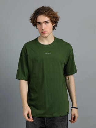 Men Heena Green Brand Logo Solid Oversized T-Shirt-M