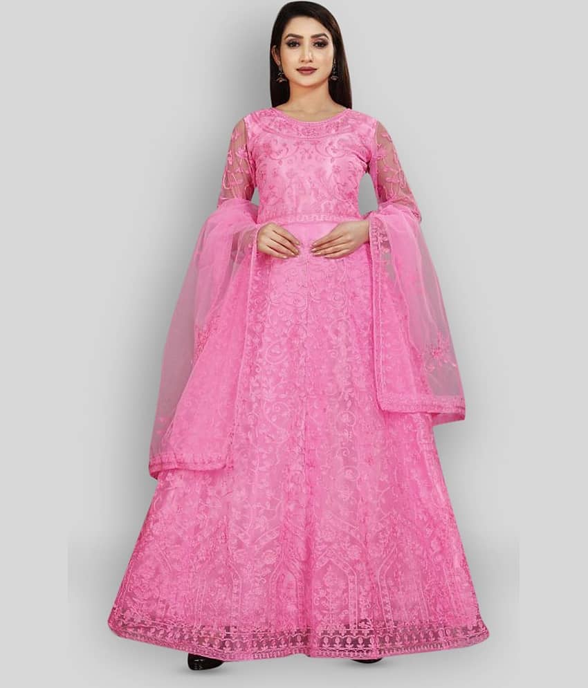 Apnisha - Pink A-line Net Women's Stitched Ethnic Gown ( Pack of 1 )