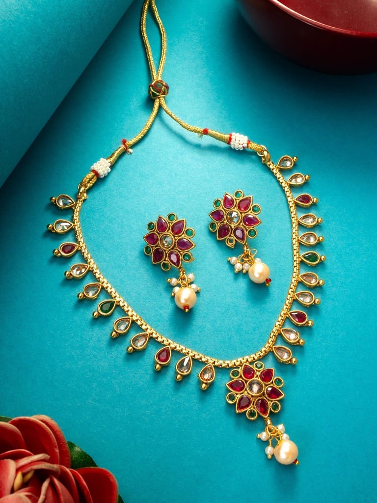 Morison Dazzling Gold Necklace Set with Earrings Crafted for Perfection - Jewellery Sets | Buy online on ZillyBuy