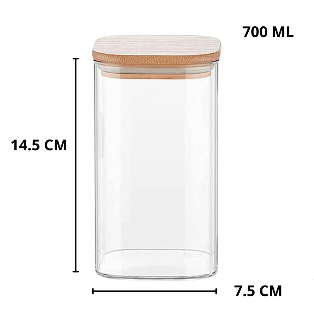 Femora Borosilicate Glass Bamboo Lid Air Tight Jar - 700 ML
