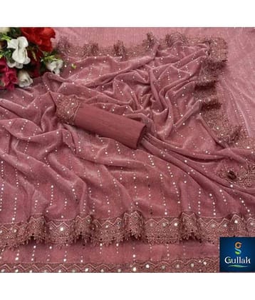 Gullak Lycra Embellished Saree With Unstitched Blouse Piece ( Pink )