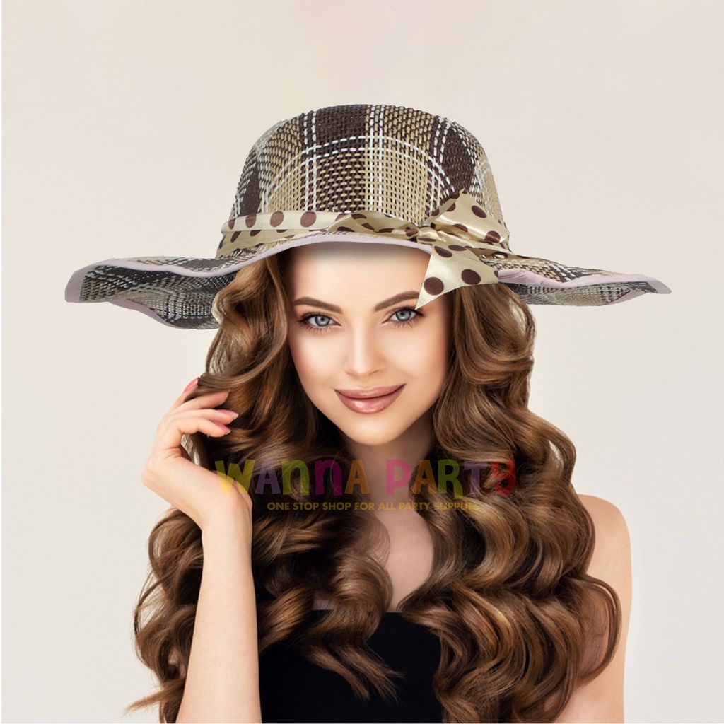 Summer Cane Beach Hats Square Patternswith Polka D