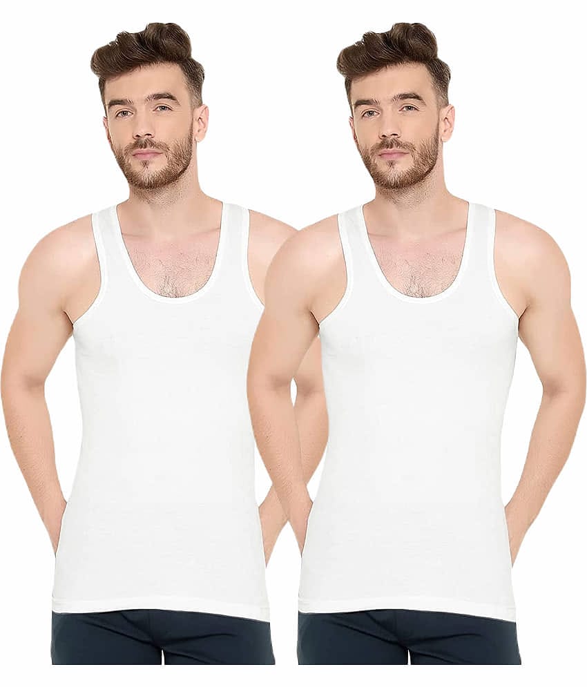 INNERO Pack of 2 Cotton Basic Vest For Men ( White )