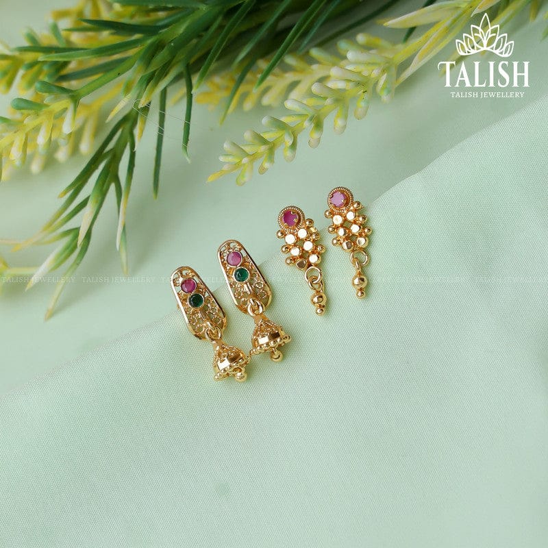 Elegant Gold-Plated Traditional Earrings with Multicolor Stones - Talish Jewellery