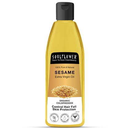 Soulflower Organic Sesame Oil for Hair Growth 225ml, Reduce Hair Fall, Moisturizer, Prevents Dandruff, 100% Pure, Ecocert Organic Certified, Natural, No Mineral Oil & Preservatives Soulflower Organic Sesame Oil for Hair Growth 225ml, Reduce Hair Fall, Mo
