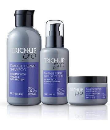 Trichup Pro Damage Repair & Instant Smoothing Hair Care Kit for Dry Frizzy Hair (Set of 3)- Shampoo - 300 ml, Hair Oil Serum - 100 ml & Hair Mask - 200 ml | Improves Texture, Manageability | Reduces Dryness