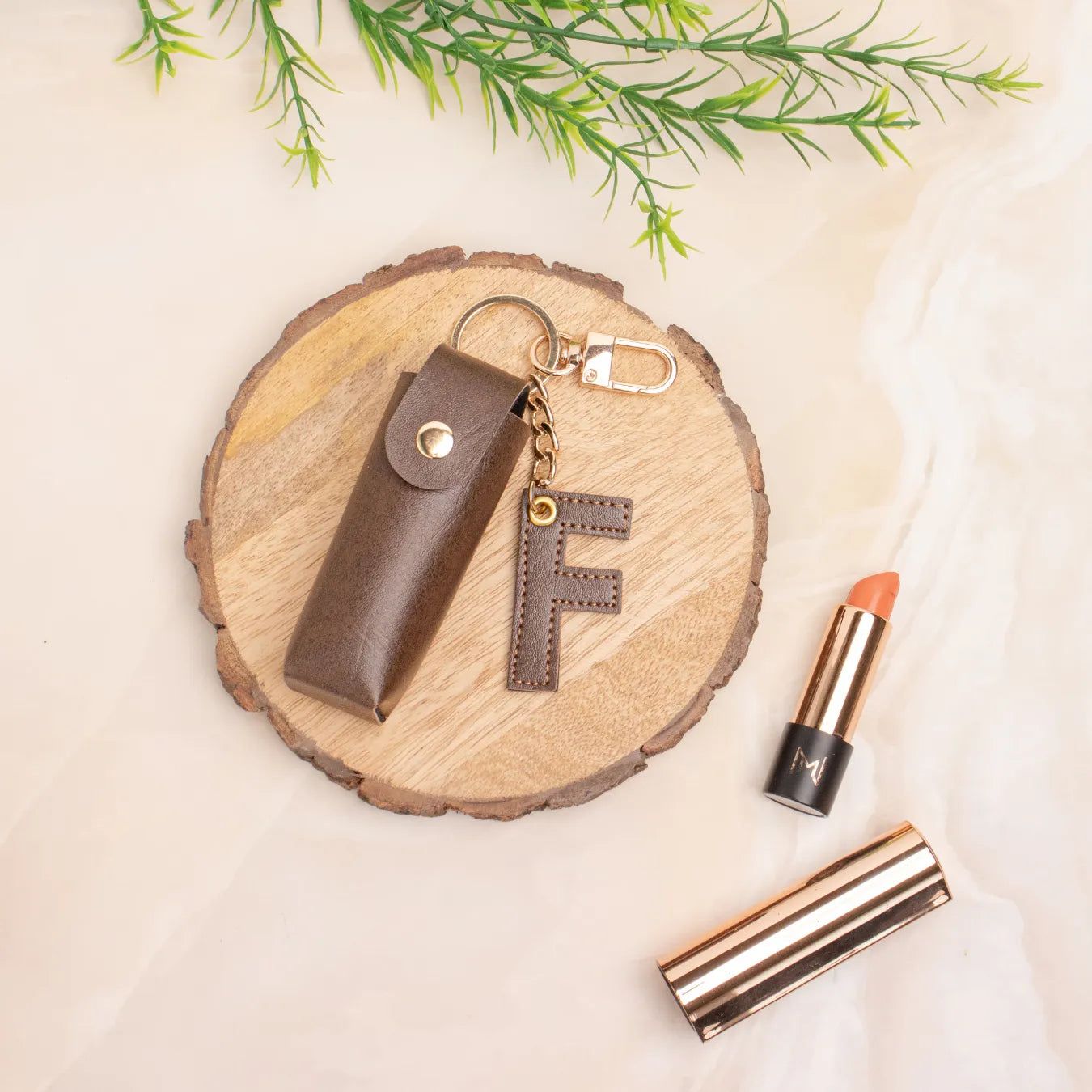 PERSONALISED LIPSTICK KEYCHAIN - BROWN