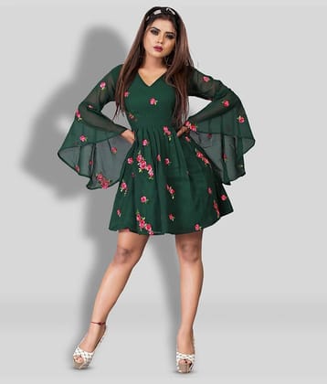 Aika Women Georgette Printed A-line Dress ( Green )