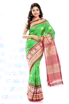Green & Red Ikkat Silk Saree