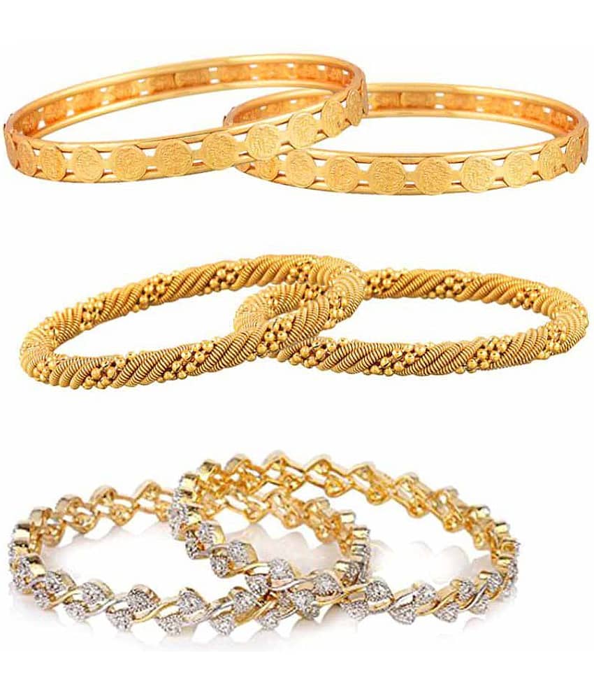 Zeneme Antique Designer Gold Plated Bangles - Combo of 6
