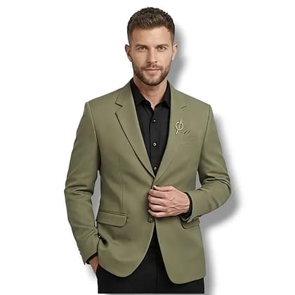Men's Slim Fit Blazer, Olive Green, Polyester Blend, Notch Lapel, Two-Button Formal Suit Jacket
