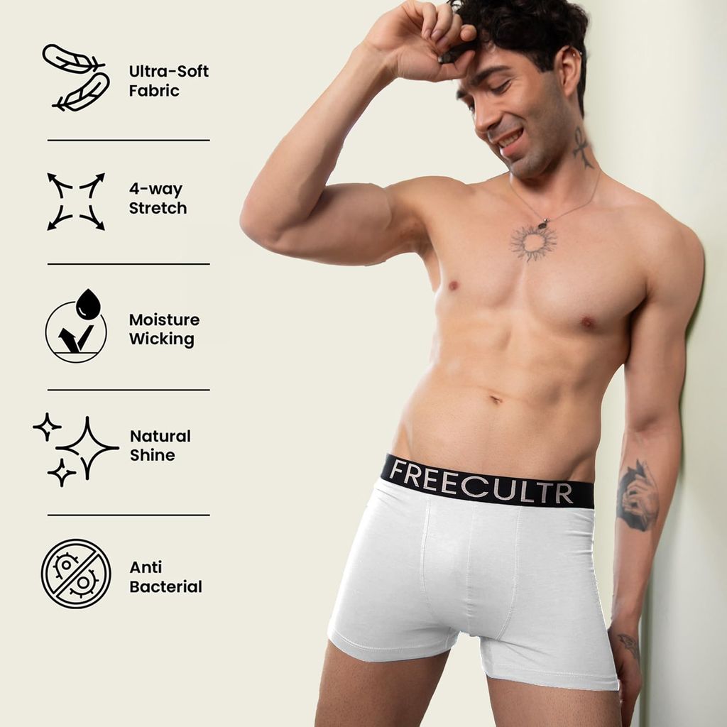 Freecultr Men's Underwear Organic Cotton (Ultrasoft Waistband) Premium Snug-Fit Trunk Pack of 1-White