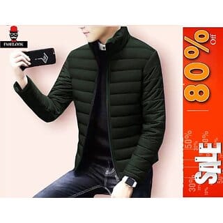 Fashlook Full Sleeve Solid Fluffy Green Jacket For Mens