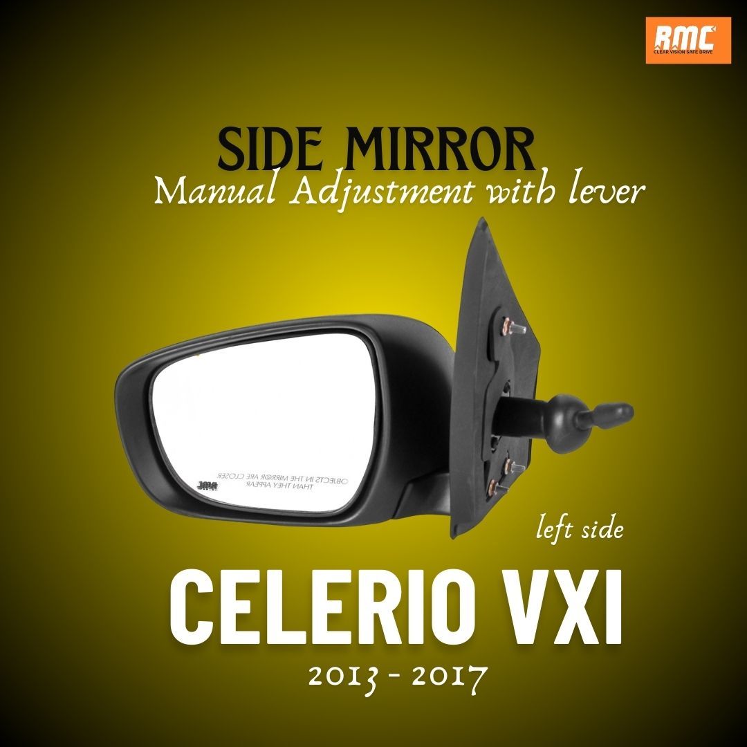 RMC Car Side Mirror Suitable For Maruti Suzuki Celerio VXI/VDI With Lever (2013-2017) (ABS & Glass) | Non Auto Fold | Manually Operated (Black) LEFT SIDE (PASSENGER SIDE)