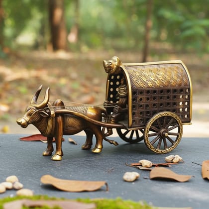 Brass Showpiece Bull Cart Statue, Height : 7 Inch (BSMAS766 A)