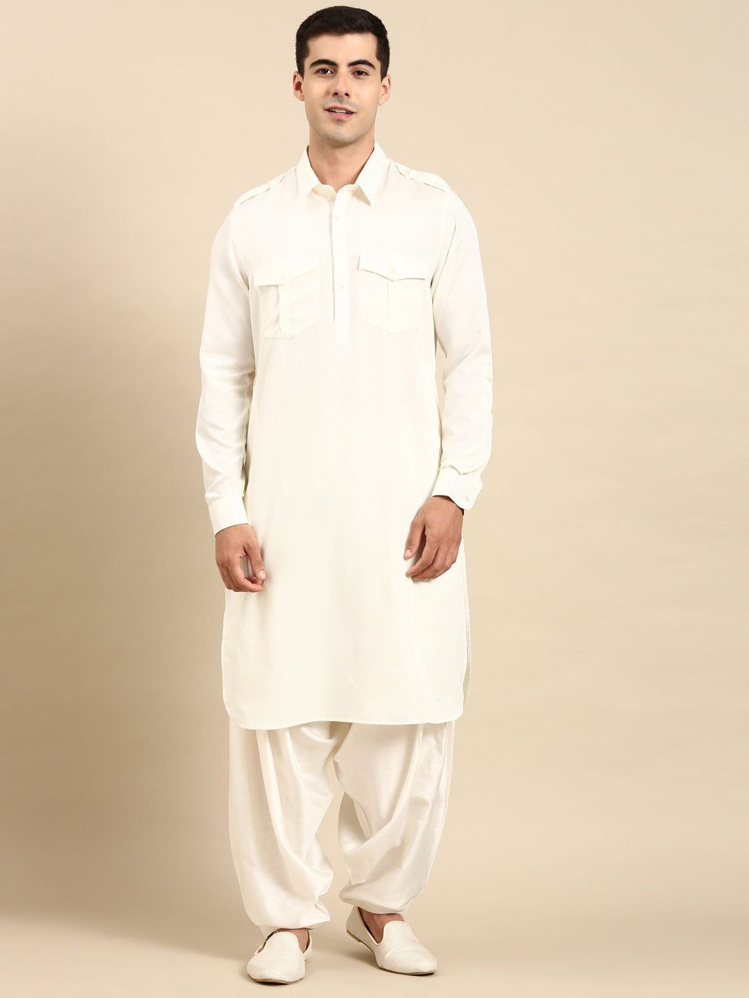 White  Cotton Pathani with Salwar-Made To Measure / Only Pathani - No Lowers
